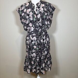 Rebecca Taylor Black and Pink Floral Silk Dress Size 6